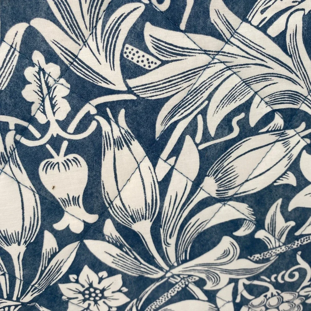 William Morris At Home Quilt King Navy Blue Sunflower Floral Cotton Bedspread